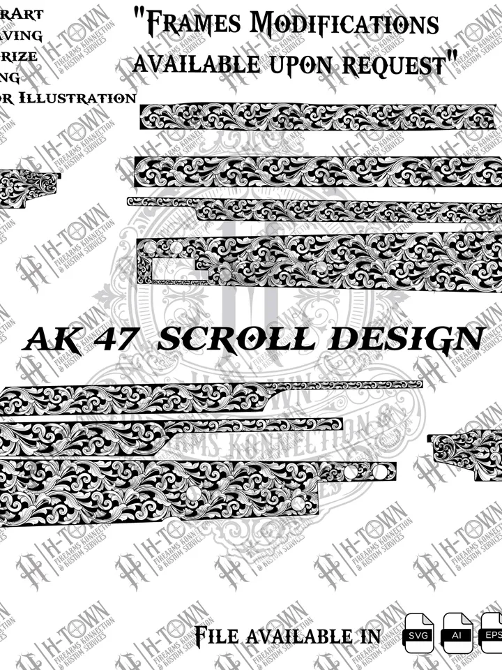 AK47 Scroll Engraving Design: Laser-Ready Vector Art (Digital Download SVG/PNG/EPS/AI8)