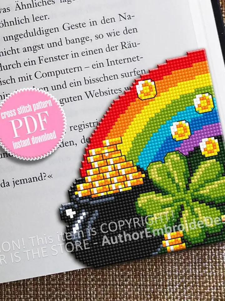 Lucky charm Corner bookmark cross stitch pattern PDF download Irish cross stitch St Patrick bookmark pattern digital, Patrick day gift #B402