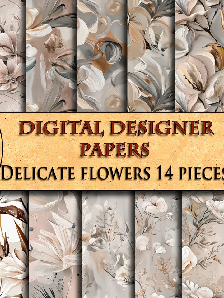 Elegant seamless pattern with flowers in light pastel colors 14 files. Invitation design, digital printed art, for creativity.