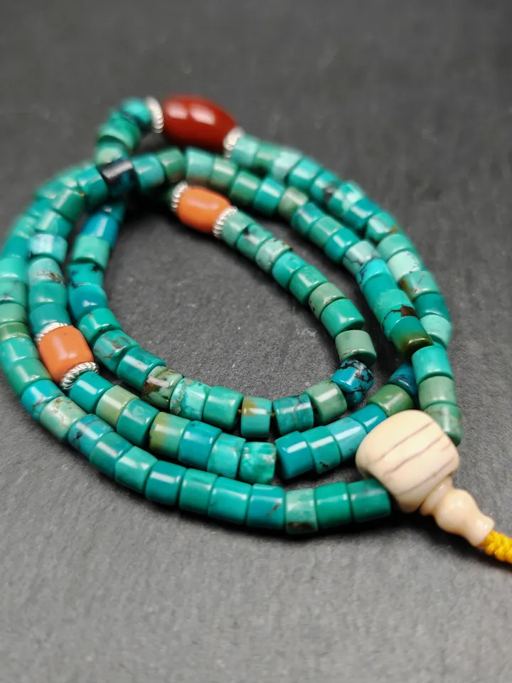 Old 108 6mm Turquoise Beads Bracelet Mala for Women,Gandhanra Tibetan Jewelry Prayer Beads for Meditation Practice,Spiritual Gift