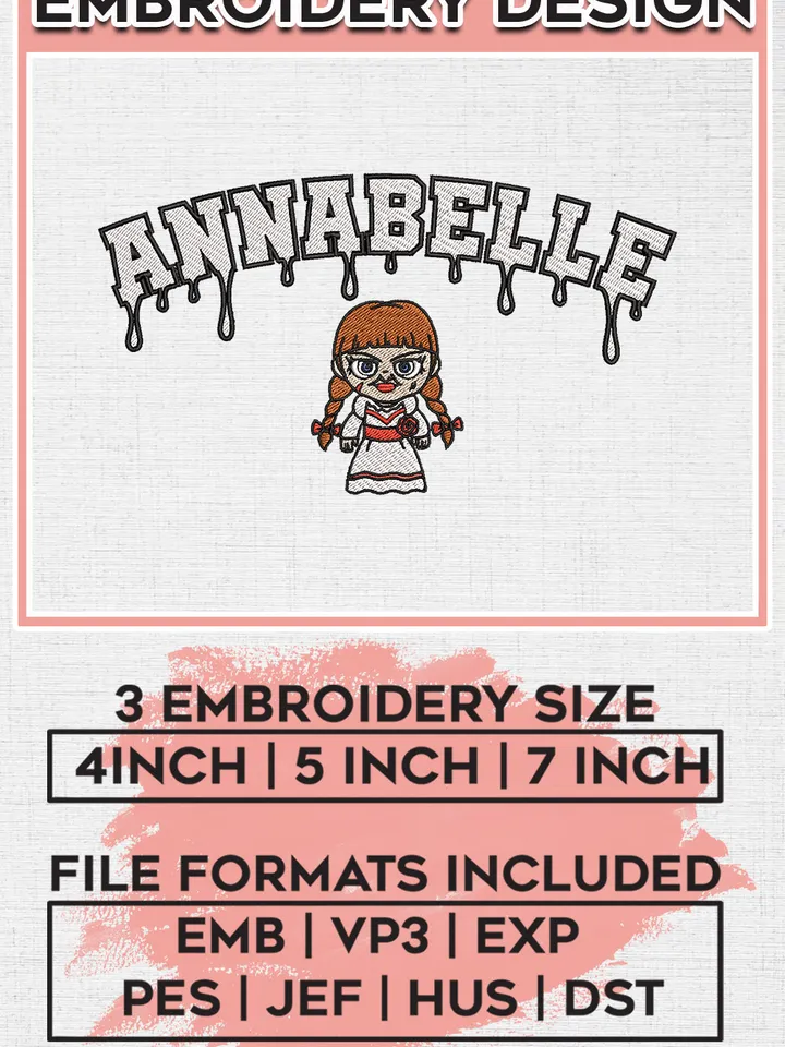Annabelle Doll Horror Character Embroidery designs, Horror Movie Halloween Machine embroidery designs, Halloween embroidery files, Machine Embroidery Digitized Pes Files, Digital Download
