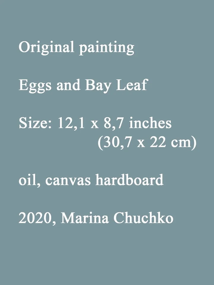 Egg PAINTING 12,1x8,7" ORIGINAL ART Kitchen Artwork Bread Bay Leaf Still Life Signed by artist Marina Chuchko