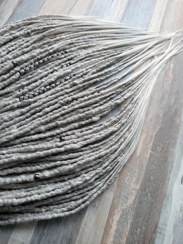 Silver Dreadlock Extensions Ash Blonde Gray Synthetic Crochet Dreads Full Set Single Double Ended DE SE Festival Party Style