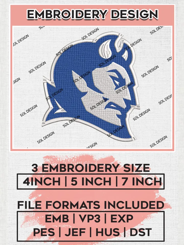 Central Connecticut Blue Devils Mascot Embroidery Designs, NCAA Logo Embroidery Files, NCAA Central Connecticut Logo, NCAA Embroidery Designs, Machine Embroidery Designs, Digital Download