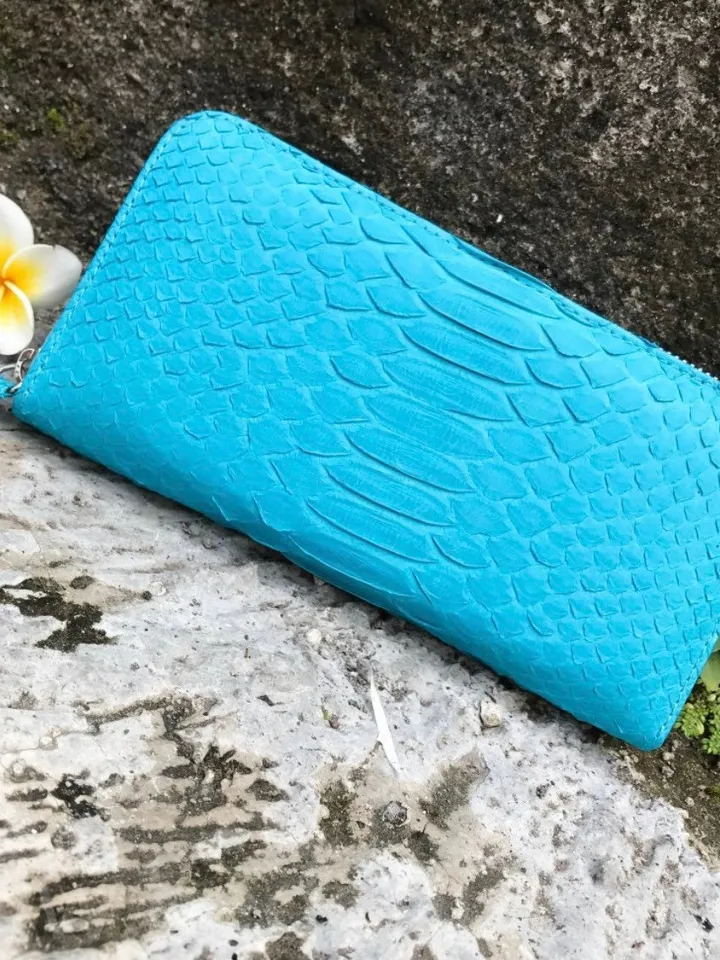 Turquise Genuine Python Unisex Wallet | Blue Leather Wallet Handmade | Snake print Accessories | aqua color Woman Wallet Exotic Leather