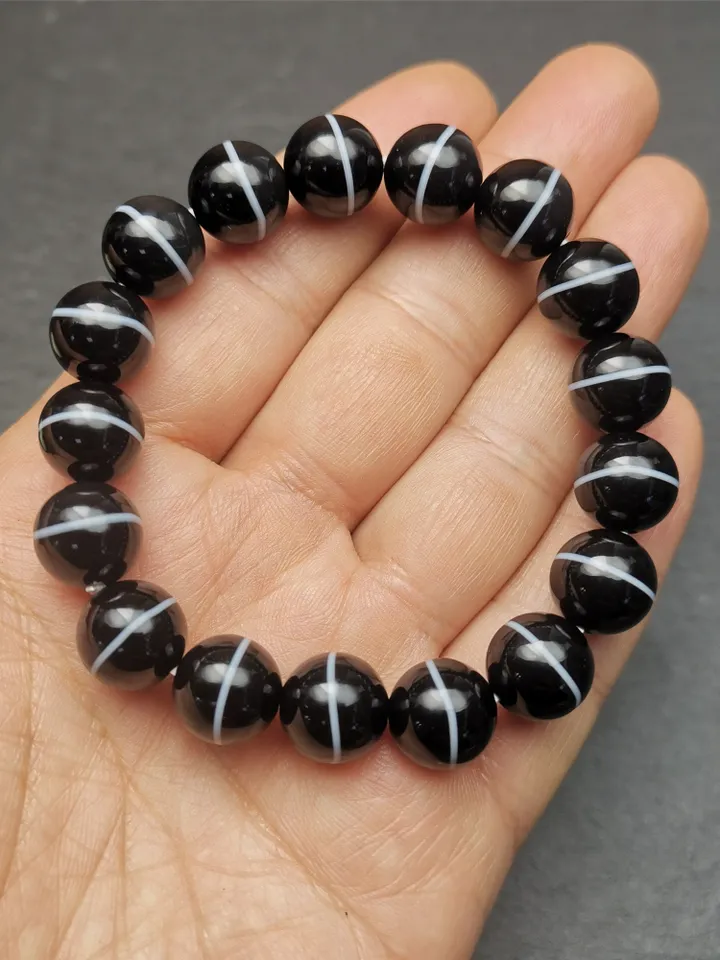 Gandhanra Vintage Tibetan Wrist Mala,Authentic Black Agate Medicine Buddha Bhaisajyaguru Prayer Beads Bracelet for Meditation,0.4&quot; - 0.63&quot;