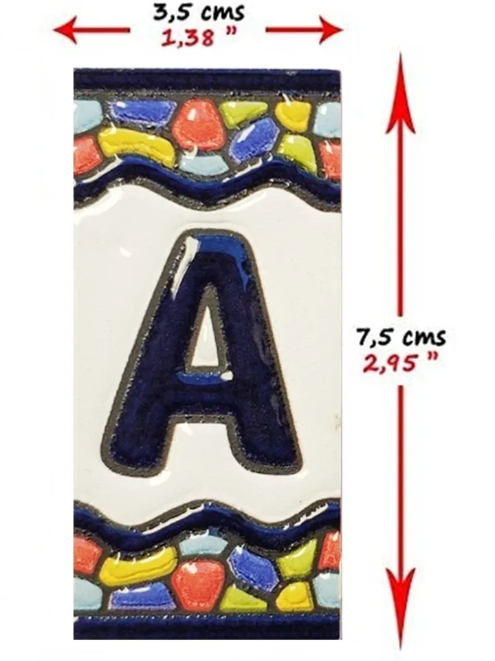 Ceramic letters and numbers 7.5cm. (3") for the wall - Hand-glazed in Spain - "GAUDI-mini" models - Ceramic letters number -