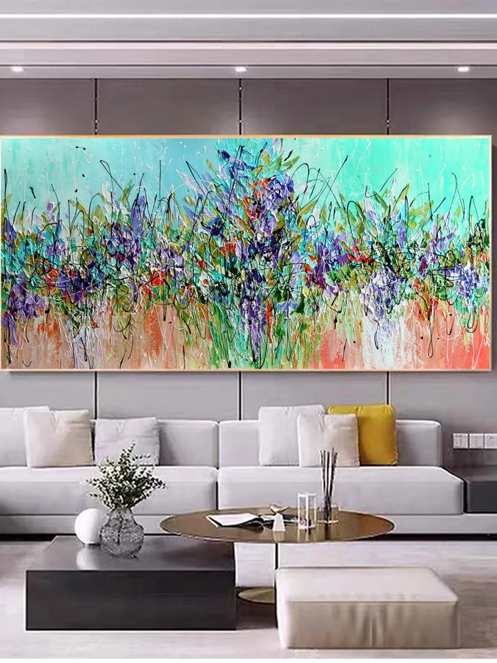 Original Oil Painting on Canvas, Large wall art, Boho Wall Décor, Green Abstract Art, Colorful painting,Home decor,Living room Bedroom Decor