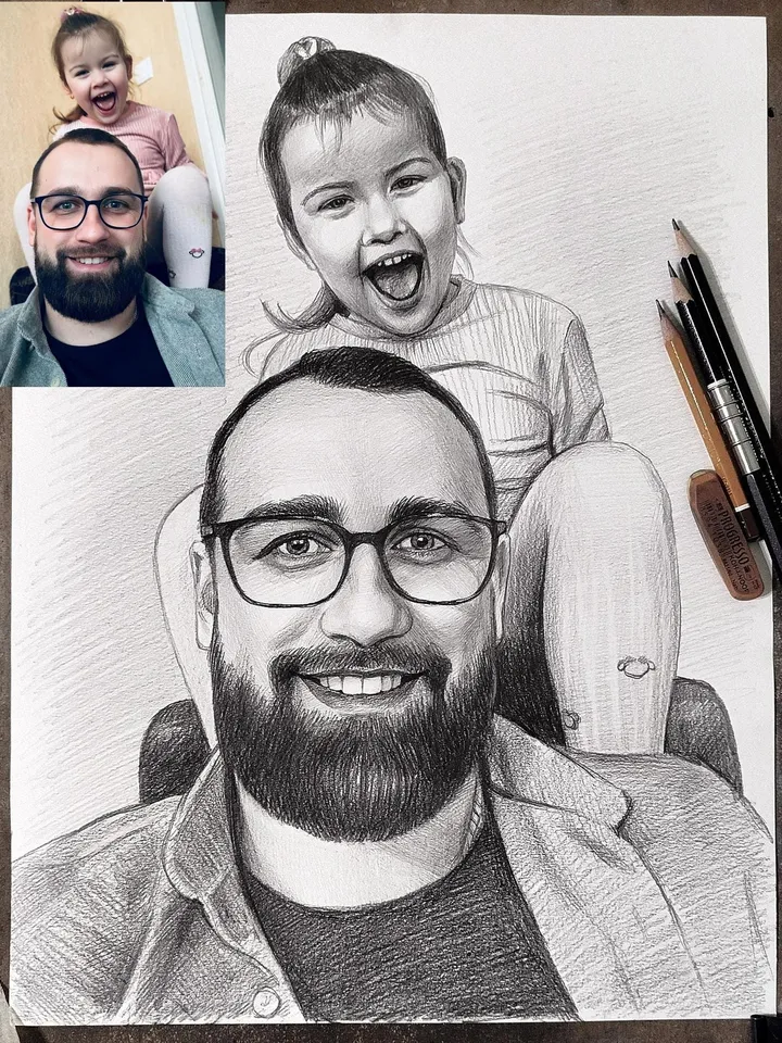 Hand-drawn graphite pencil keepsake for friends, parents, mom, dad | Custom Family Drawing | Realistic pencil portrait to order from a photo