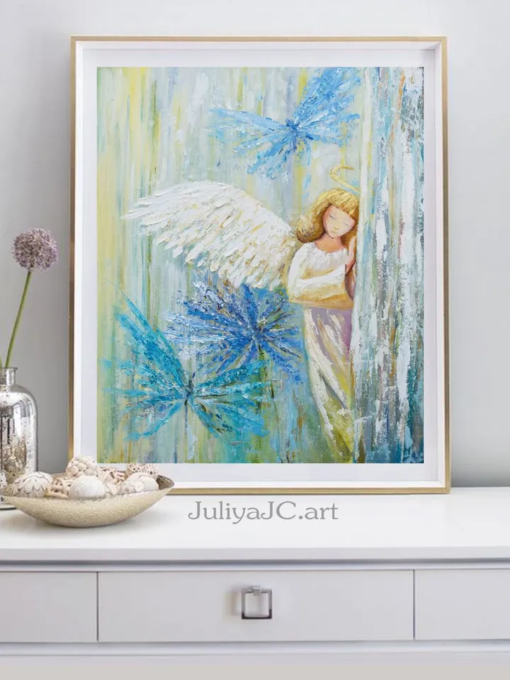 Angel oil Painting Original Art Fairytale Artwork | Butterflyes Art Angel Wings wall art