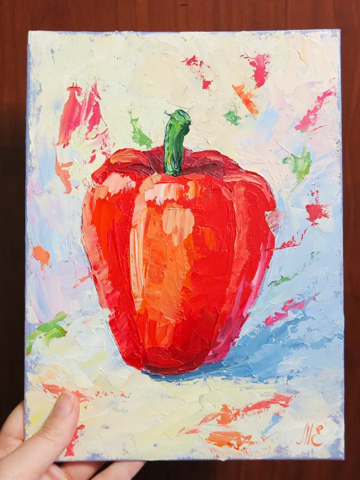 Original Oil Painting Red Pepper Kitchen Decor Canvas Art
