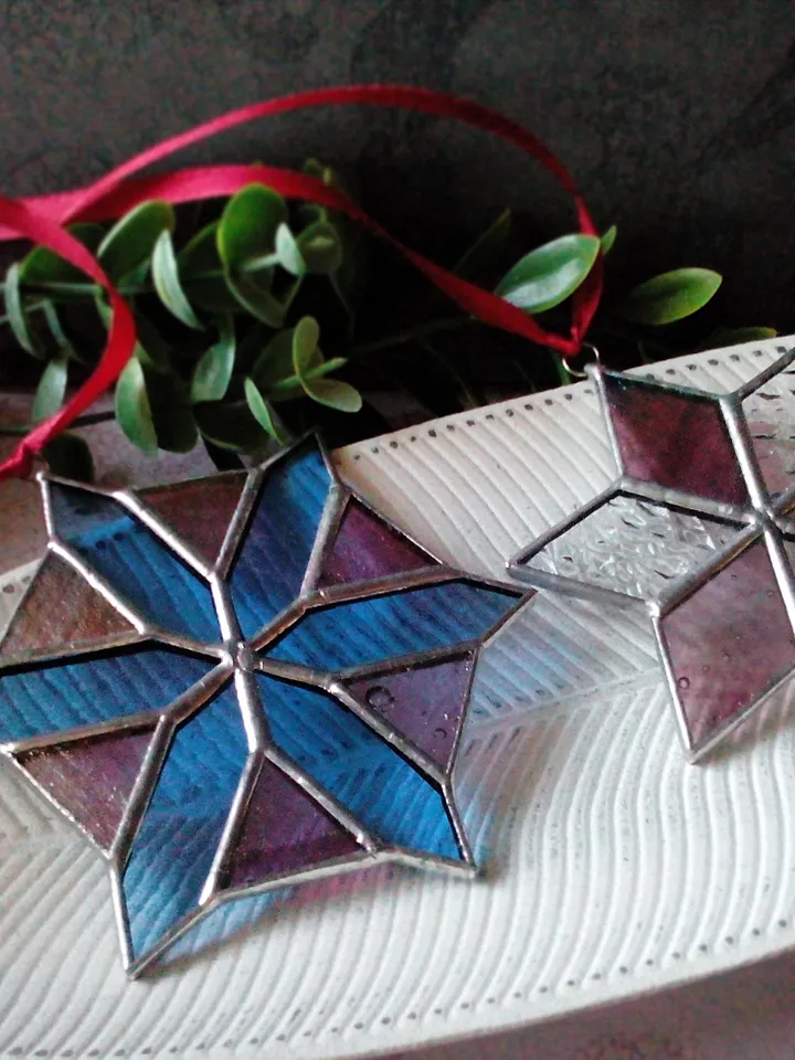 Set of 2 snowflake suncatchers, christmas ornaments, Christmas decorations, Xmas tree star, new year tree toy