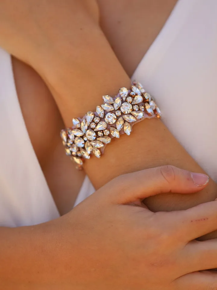 Silver | Rose Gold Bridal Cuff, Crystal Wedding Cuff, Crystal Bridal Bracelet, Rhinestone Cuff Bracelet, Vintage Wedding Jewelry Jewellery