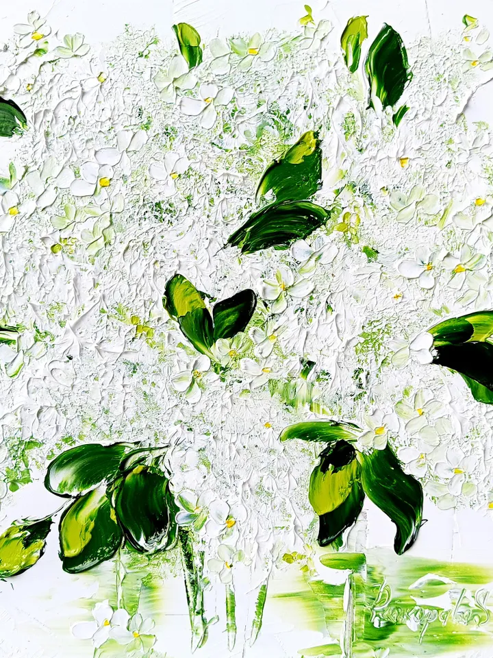 White Lilac Oil Painting Modern Floral Wall Art Original Impasto Flower Painting Unique Gift for Art Lovers 10x10 by ArtProkopaloSv