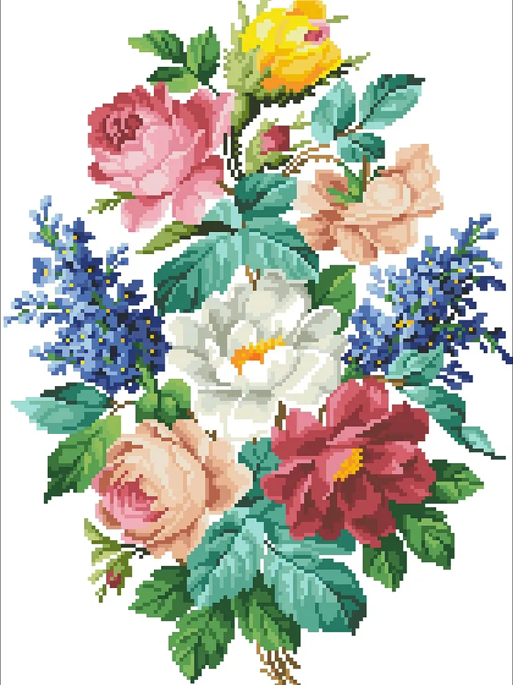 Antique Cross Stitch Pattern Forget - me - nots Camellias Roses Digital Download PDF