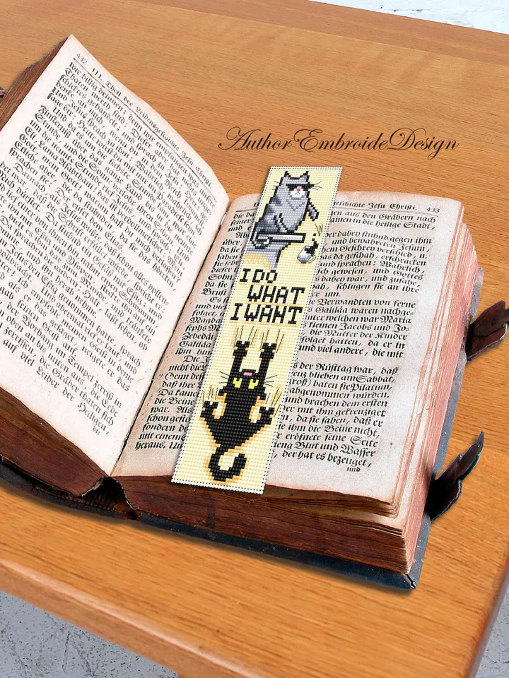 Cat bookmark cross stitch pattern download PDF Black cat cross stitch chart, Funny bookmark digital pattern PDF, Cat quotes embroidery #B322