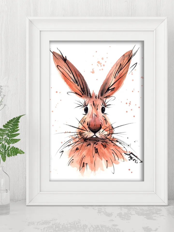 Hare Original watercolor, animals painting, wall decor, 8x11 in bunny art by Anne Gorywine