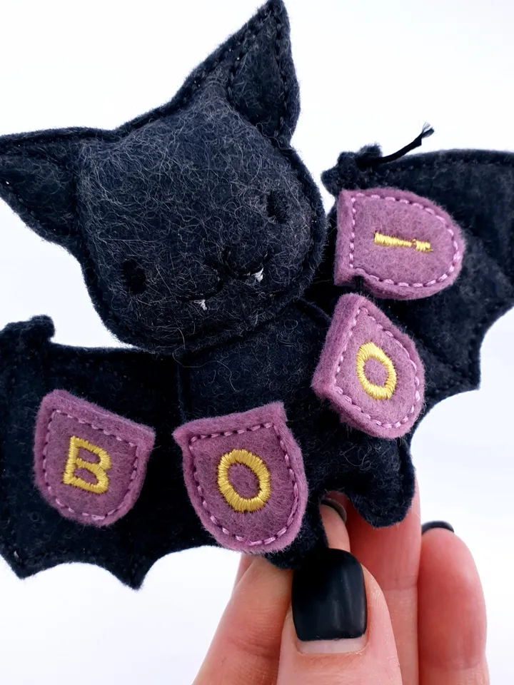 ITH Halloween Bat Stuffed Toy Embroidery Design, Felt Bat Plushie Pattern for Spooky Decor, 4x4 Hoop Digital File