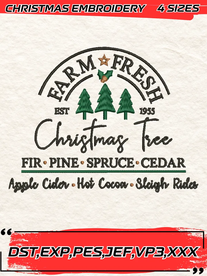 Christmas Tree Embroidery Design,Christmas Embroidery Design,4 Sizes, Digital Download