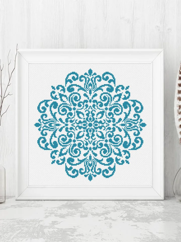 Mandala cross stitch pattern PDF download Simple mandala digital PDF, Monochrome cross stitch chart, Easy mandala ornament, Home decor #M204