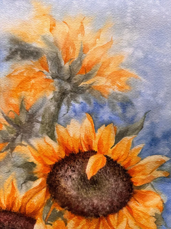 Sunflowers Original Painting Yellow Flowers Painting Wildflowers Watercolor Art Meadow Wall Art