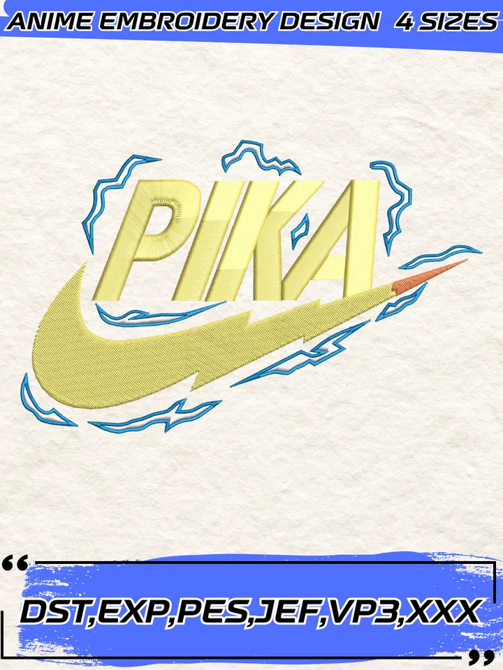 Swoosh Pika Logo Embroidery Design,Pokemon Embroidery Design,Machine Embroidery Design File,4 Sizes, Instant Download