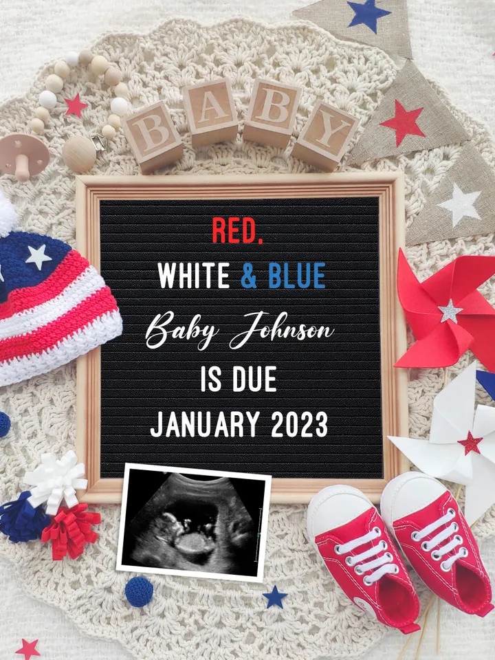 4th of July Pregnancy Announcement for Social Media, Patriotic Baby Announcement, 4th of July Baby Announcement Editable Digital Template