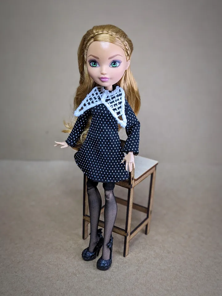 Handmade polka dot black dress for 10.5-inch female dolls (MH, EAH)