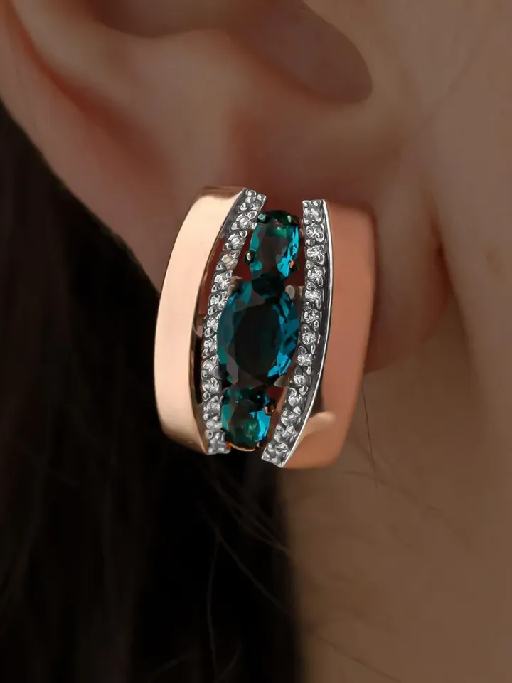 Earrings Massive earrings made of 925 silver (585 gold coating) with London topaz and white cubic zirconia