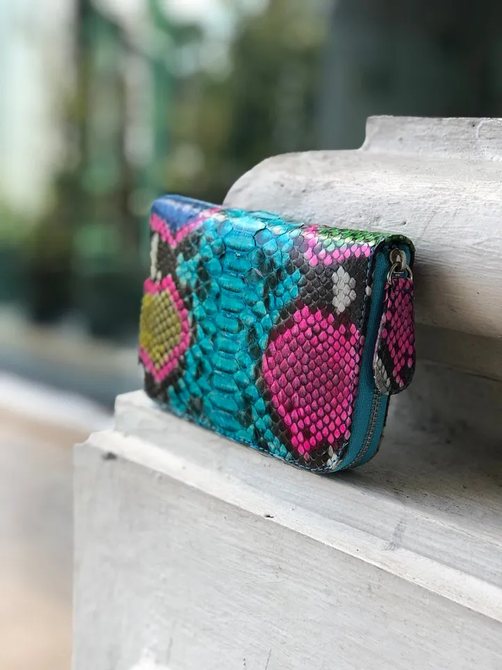 Genuine python skin wallet | Small wallet | Exotic leather wallet | Women wallet | Multicolor trendy Wallet | Snakeskin designer wallet