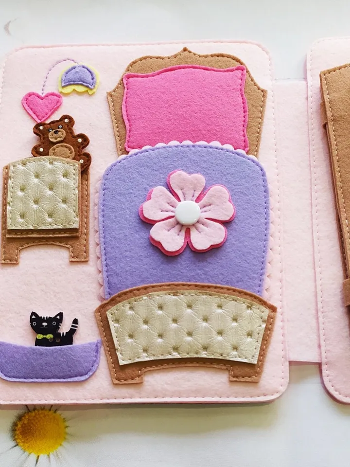 Felt Dollhouse Quiet book pattern pdf, Felt doll Pattern with clothes set, Dress up Doll, Felt book pattern for girl
