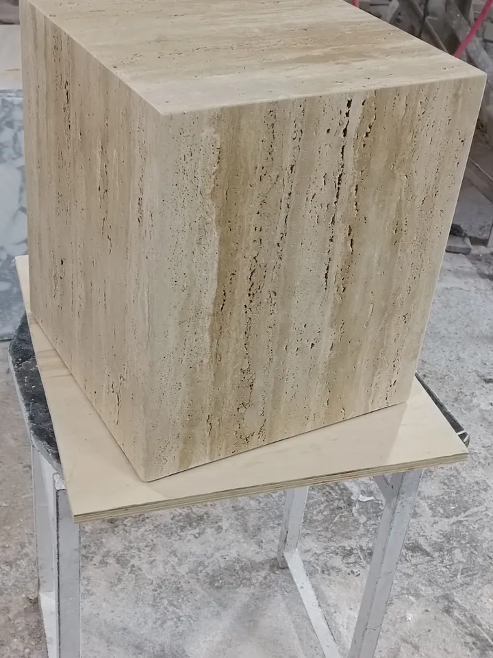 Travertine cube table,nightstand side table end table real travertine handmade and free shipping