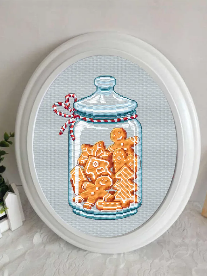 Christmas gingerbread cross stitch pattern download PDF, Christmas jar cross stitch chart, Holiday hand embroidery PDF, Sweet Christmas #N85