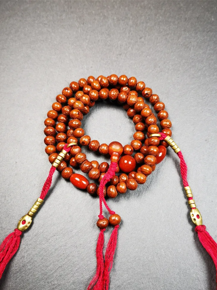 Gandhanra Old 108 Indian Jujube Beads Mala,Prayer Beads Necklace for Meditation,Diameter 0.28", Circumference 28"