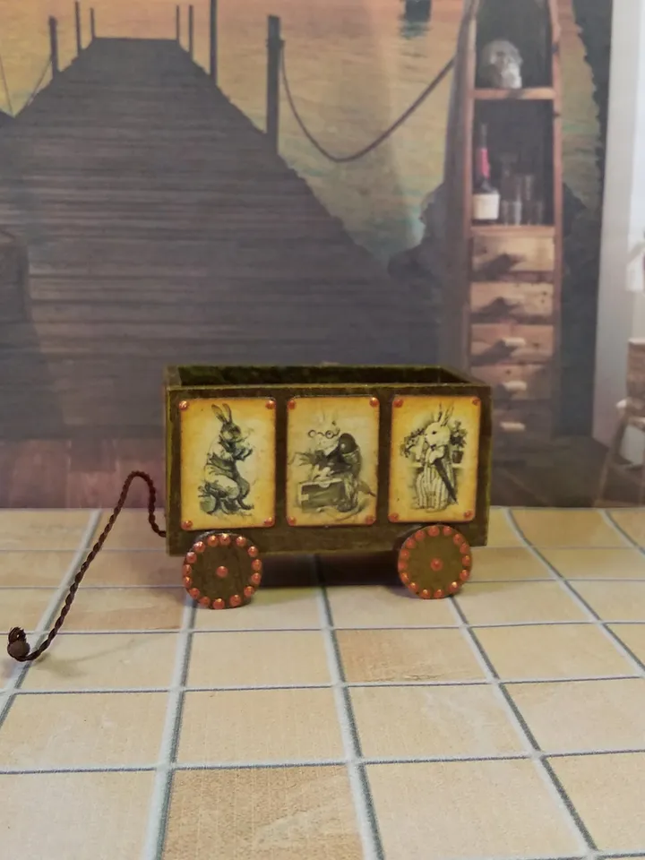 Toy trolley. Toy for dolls. Puppet miniature.1:12 scale.
