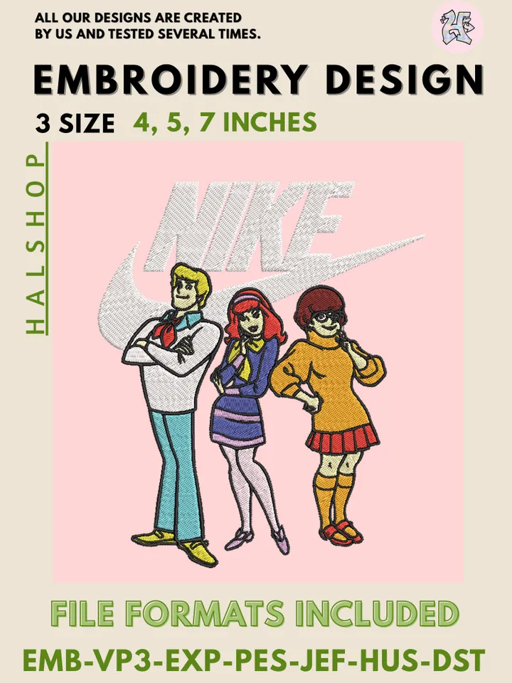 Scooby-Doo x Nike Machine Embroidery Design – Classic Cartoon Digital Embroidery File 🐶