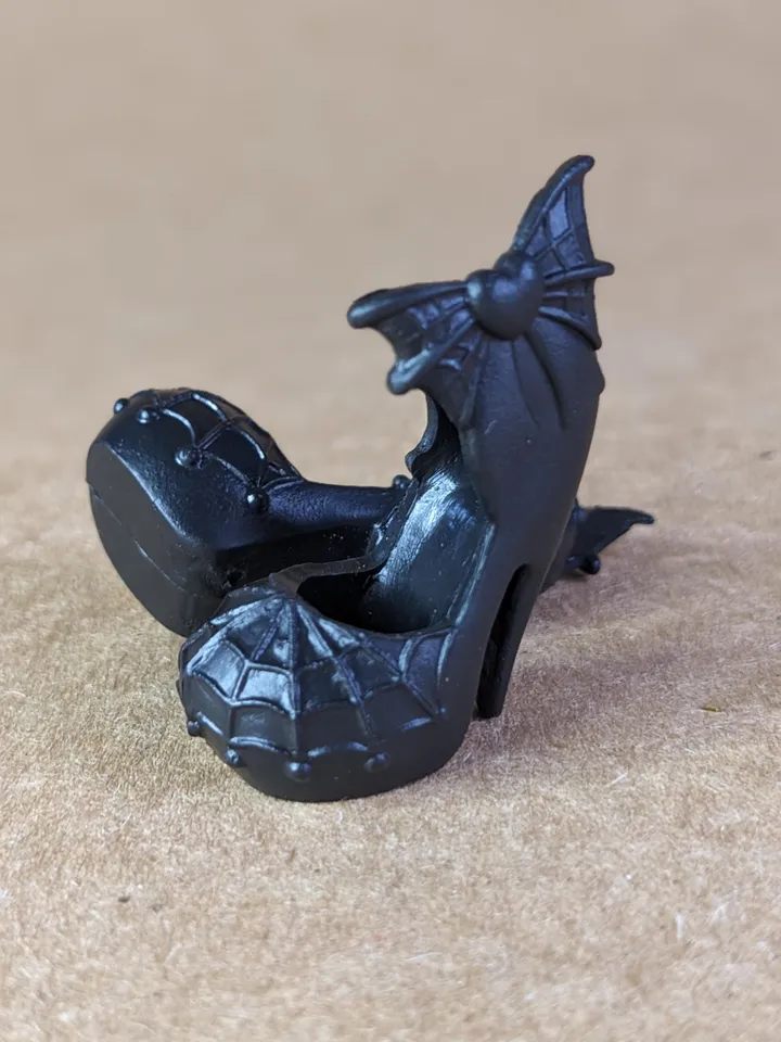 Black Halloween sandals with heels for 10.5 inch female dolls (MH, EAH)