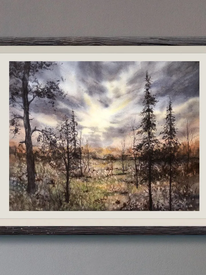 Landscape Original Watercolor Forest Painting Trees Landscape Nature Wall Art
