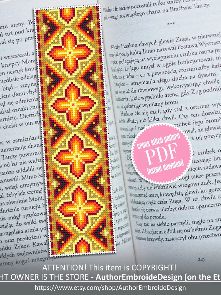 Colorful bookmark cross stitch pattern PDF download Modern Handmade bookmark digital PDF, Pretty bookmark pattern, Ukrainian ornament #B136