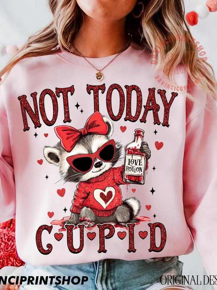 Not Today Cupid Funny Raccoon Valentines Day PNG Cute Animal Sarcastic Valentines Feral Png, Funny Valentines png, Cupid png, Sublimation