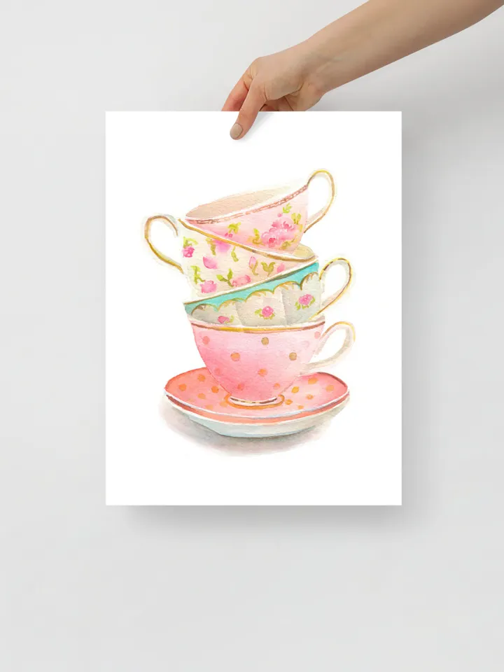 Tea Cups Watercolor Print Vintage Tea Cups Tea Lover Gift Tea Party Decor Gift For Tea Lovers Tea Wall Decor Best Gift For Her Tea Lover Art