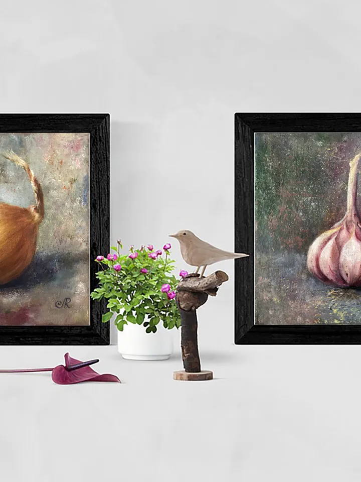 Onion Painting Original Garlic Painting Vegetables Wall art Original Oil Painting