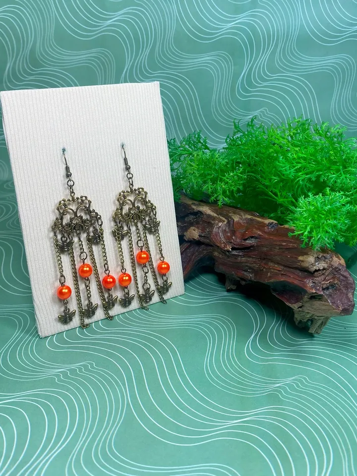 Vintage earrings with fly pendants. Interesting design. Handmade.