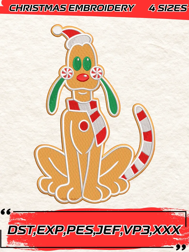 Disney Pluto Christmas Gingerbread Embroidery Design,Christmas Embroidery Design,4 Sizes,Digital Download