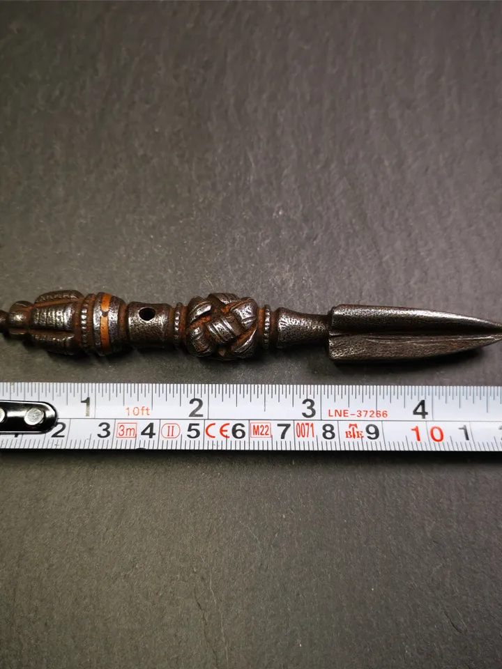 Gandhanra Handmade Tibetan Buddhist Ritual Implement - Kila -Dorje Phurba,Made of Cold Iron inlaid with Copper,5.1"