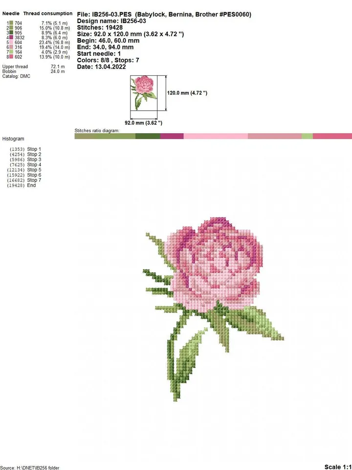 Peony cross-stitch set patterns machine embroidery designs digital embroidery pattern clothing décor embroidery motif flower embroidery