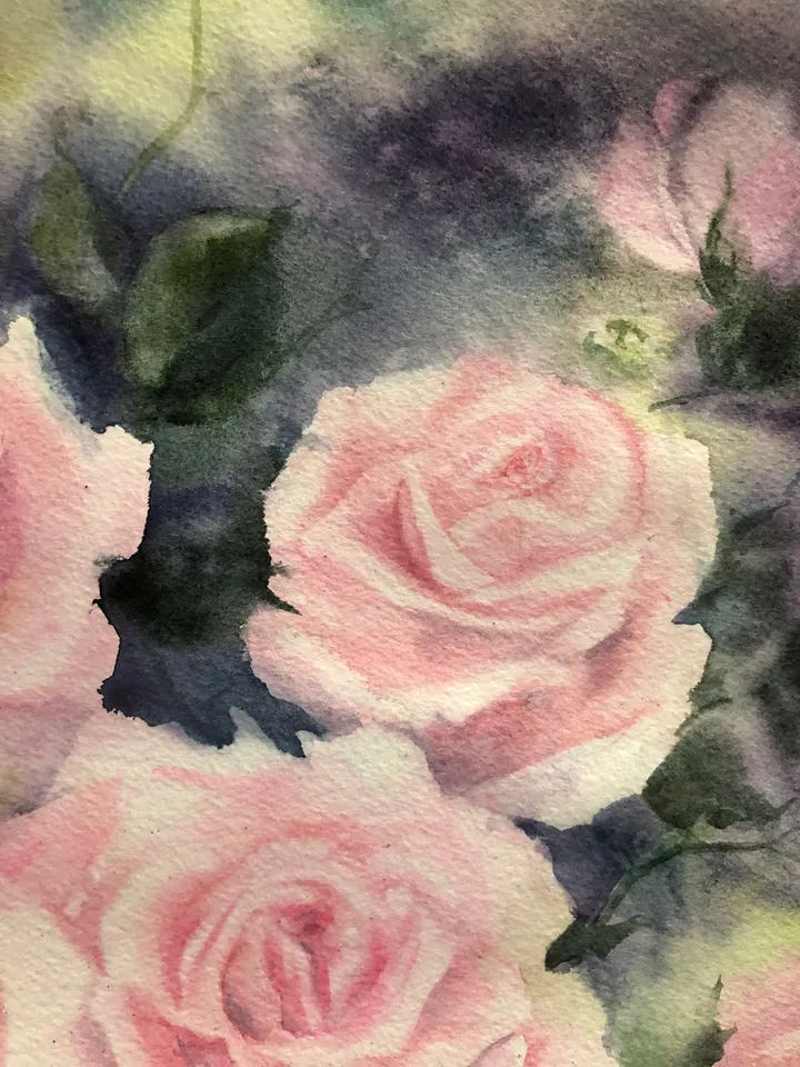 Roses Original Watercolor Painting Pink Flowers Wall Art Floral Artwork