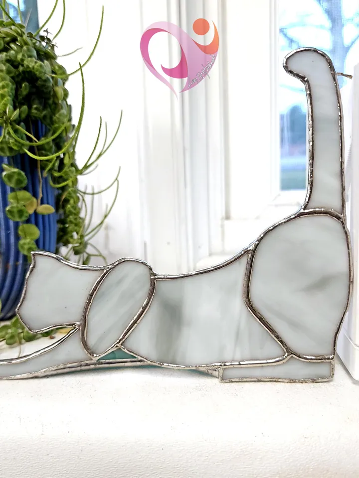 Stained Glass Cat Suncatcher Cat Angel Memorial Gift for Cat Lovers Cute Kitty Desk Decor