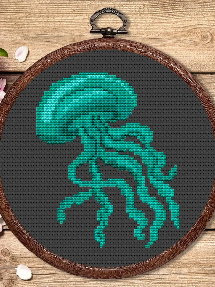 The Jellyfish Cross Stitch Pattern, Sea Cross Stitch, Embroidery Jellyfish, Medusa Cross Stitch Pattern, Modern Cross Stitch Pattern #anm013
