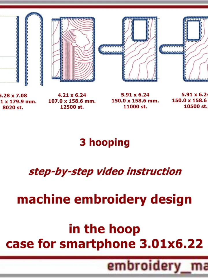 In the hoop embroidery smartphone 3.01 x 6.22 case & card slots Girl by Embroidery Manavi 05